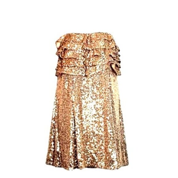 Free People Rose Gold Frida Ruffle Strapless Sequin Mini Dress Size 12 - Picture 1 of 10